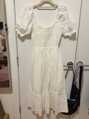 Hill House White Eyelet Puff-Sleeve Midi Dress